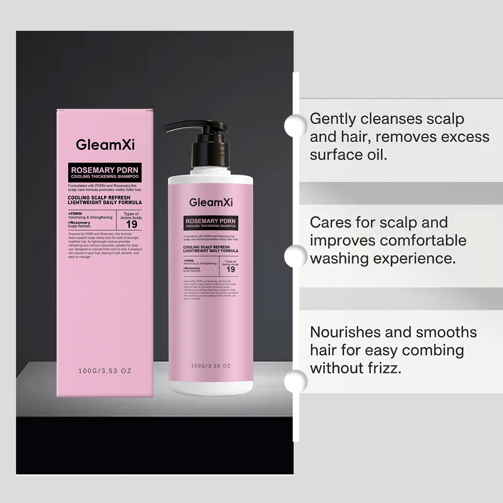 Gleamxi Rosemary Refreshing Shampoo, Gentle Cleansing, Soothes Scalp, Smooth & Shiny Volumizing Hair
